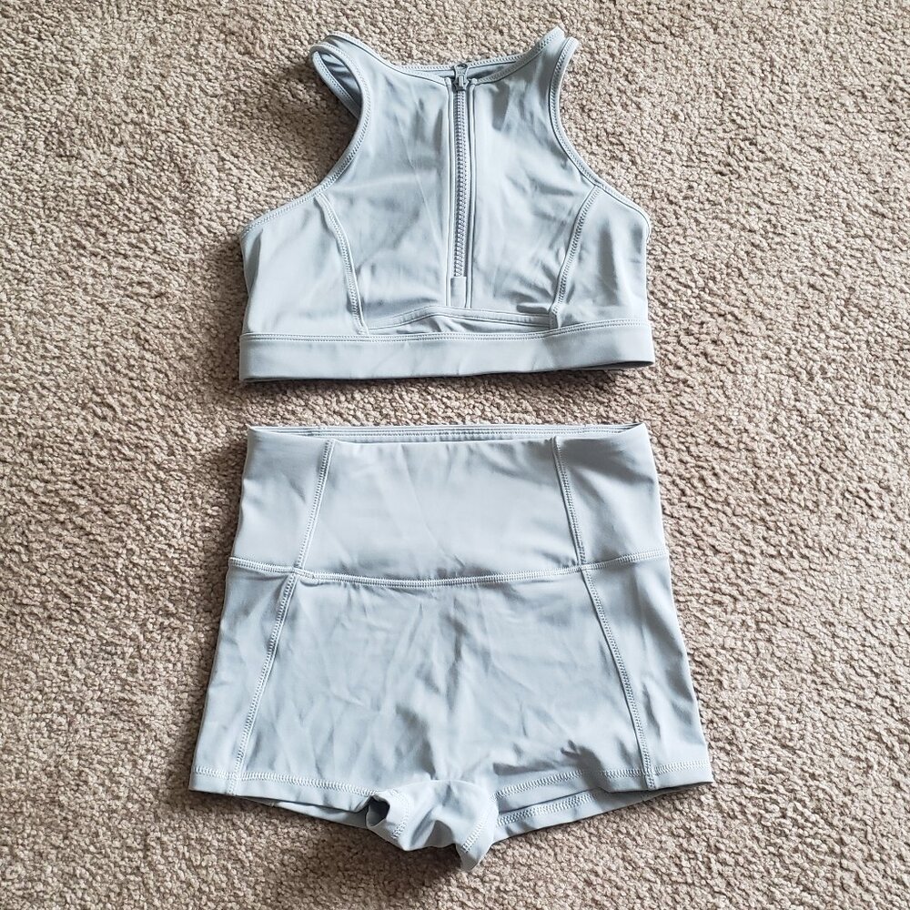 2 piece Fabletics Midi zip up swim suit